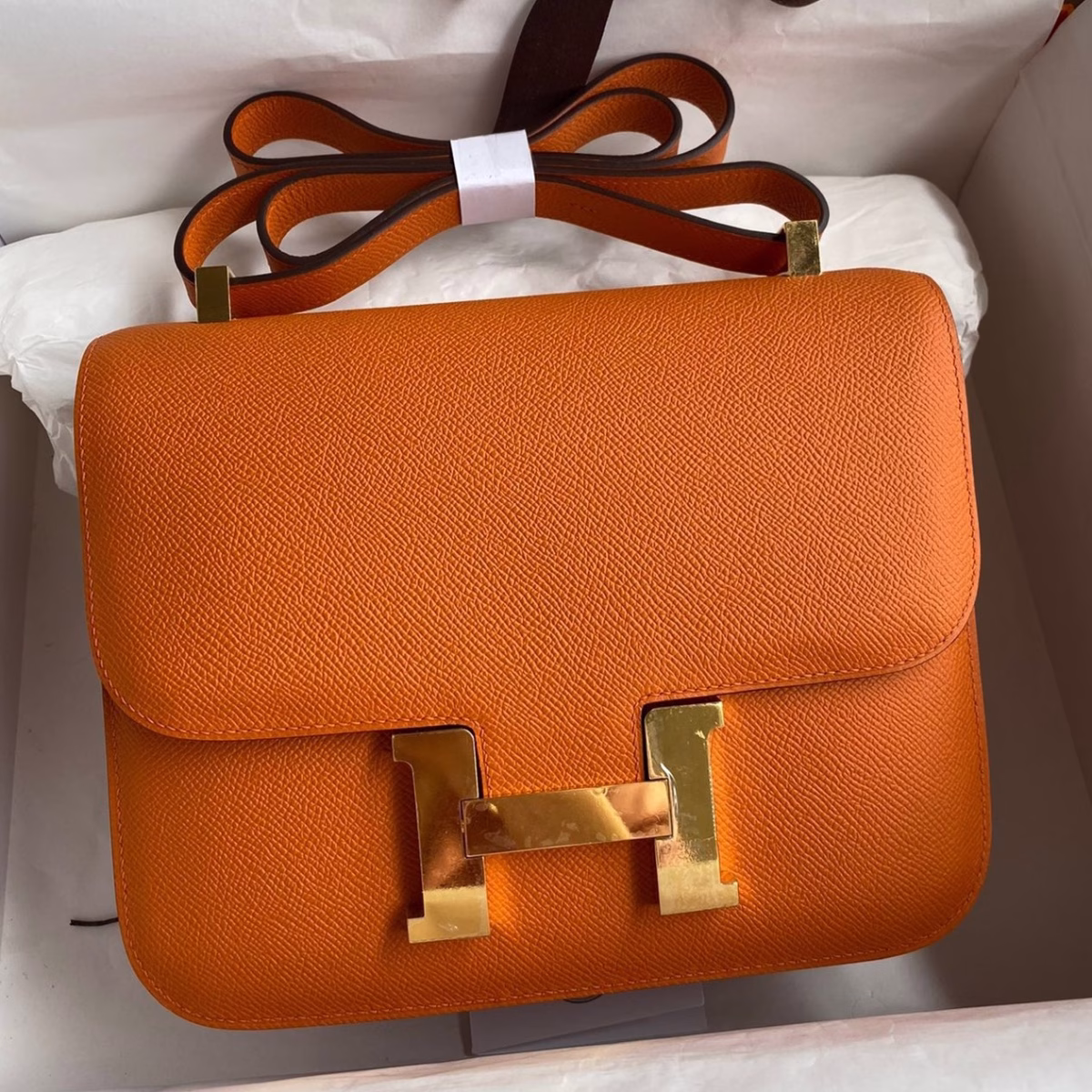 Hermes Constance 24 Handmade Bag In Orange Epsom Calfskin - Image 1