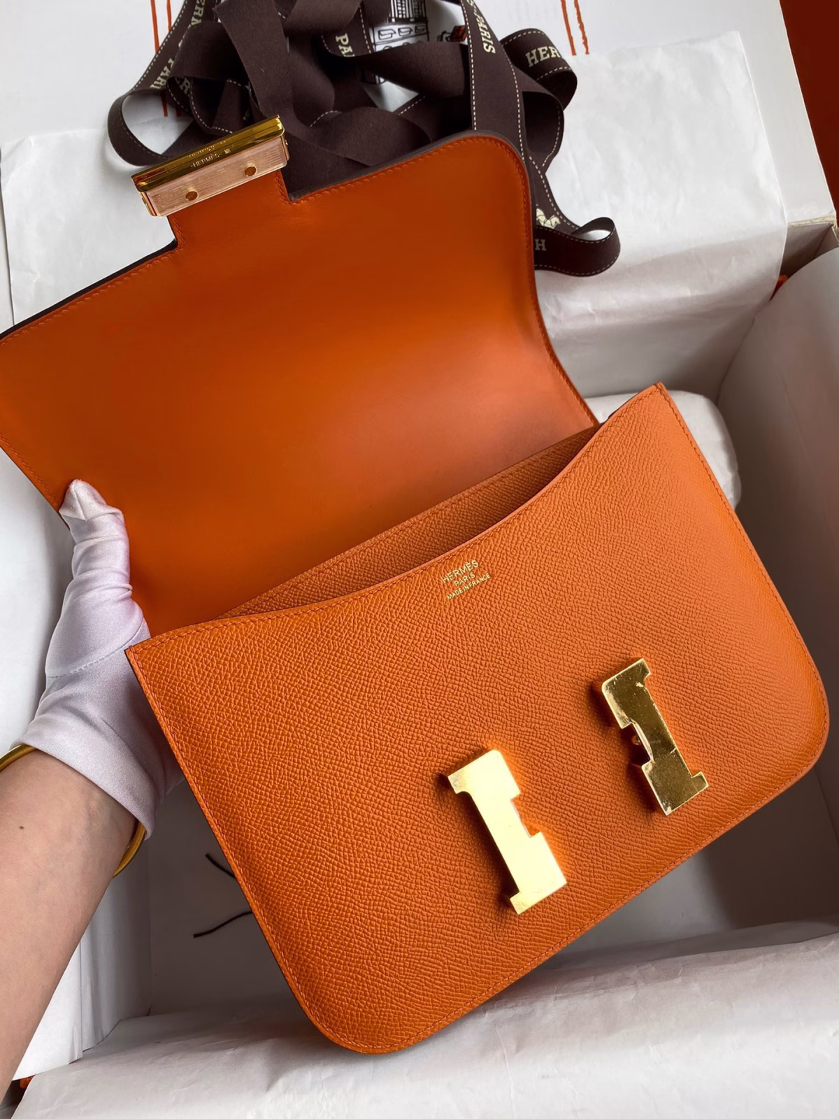 Hermes Constance 24 Handmade Bag In Orange Epsom Calfskin - Image 2