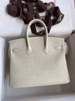 Hermes Birkin 25 Retourne Handmade Bag In Beton Matte Alligator Leather - Image 6