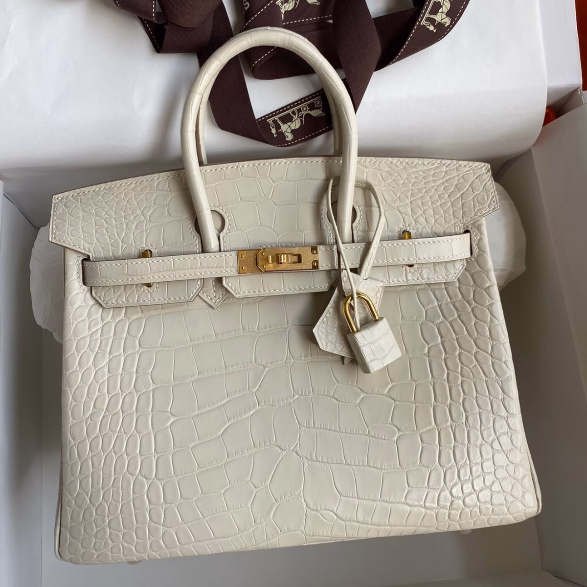 Hermes Birkin 25 Retourne Handmade Bag In Beton Matte Alligator Leather - Image 1