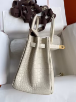 Hermes Birkin 25 Retourne Handmade Bag In Beton Matte Alligator Leather - Image 9
