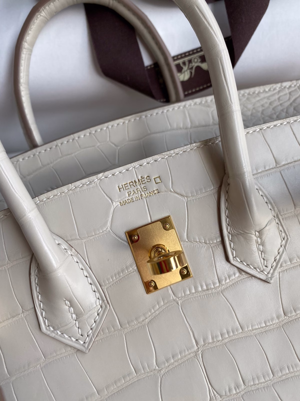 Hermes Birkin 25 Retourne Handmade Bag In Beton Matte Alligator Leather - Image 2