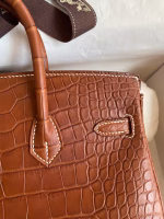 Hermes Birkin 25 Retourne Handmade Bag In Gold Matte Alligator Leather - Image 8