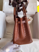 Hermes Birkin 25 Retourne Handmade Bag In Gold Matte Alligator Leather - Image 9