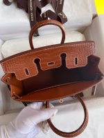 Hermes Birkin 25 Retourne Handmade Bag In Gold Matte Alligator Leather - Image 3