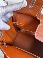 Hermes Birkin 25 Retourne Handmade Bag In Gold Matte Alligator Leather - Image 5