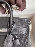 Hermes Birkin 25 Retourne Handmade Bag In Graphite Matte Alligator Leather - Image 7