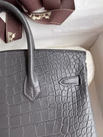 Hermes Birkin 25 Retourne Handmade Bag In Graphite Matte Alligator Leather - Image 8
