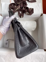 Hermes Birkin 25 Retourne Handmade Bag In Graphite Matte Alligator Leather - Image 9