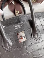 Hermes Birkin 25 Retourne Handmade Bag In Graphite Matte Alligator Leather - Image 2