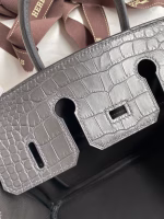 Hermes Birkin 25 Retourne Handmade Bag In Graphite Matte Alligator Leather - Image 4