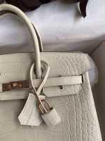 Hermes Birkin 25 Retourne Handmade Bag In Nata Matte Alligator Leather - Image 7