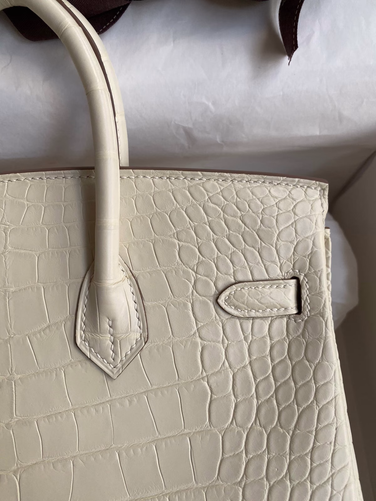 Hermes Birkin 25 Retourne Handmade Bag In Nata Matte Alligator Leather - Image 8