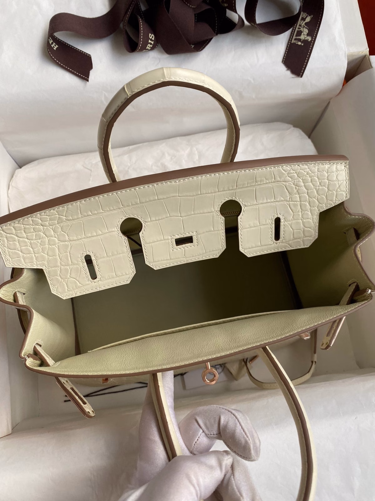 Hermes Birkin 25 Retourne Handmade Bag In Nata Matte Alligator Leather - Image 3