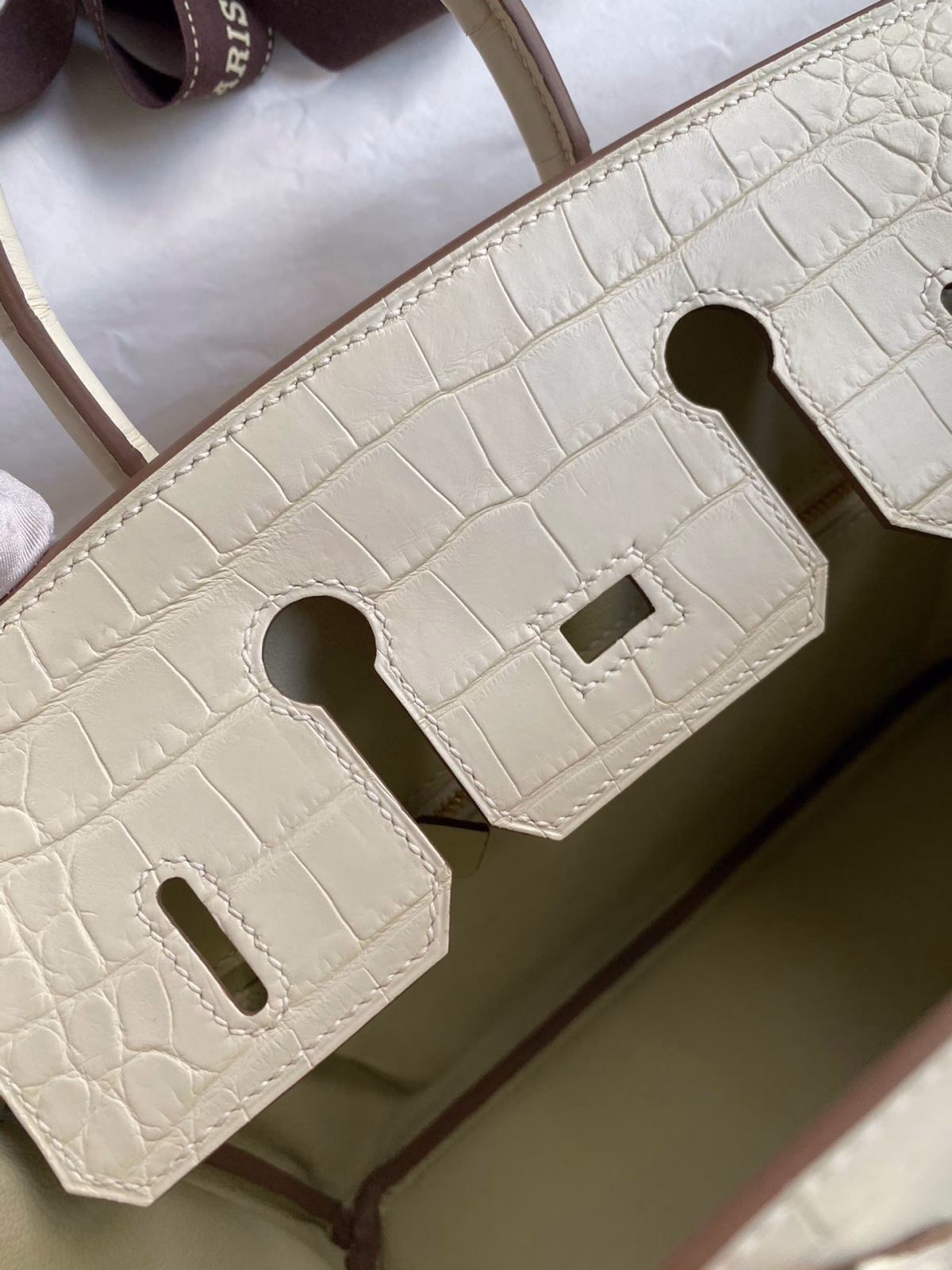 Hermes Birkin 25 Retourne Handmade Bag In Nata Matte Alligator Leather - Image 4