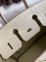 Hermes Birkin 25 Retourne Handmade Bag In Nata Matte Alligator Leather - Image 4