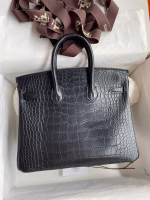 Hermes Birkin 25 Retourne Handmade Bag In Black Matte Alligator Leather - Image 6