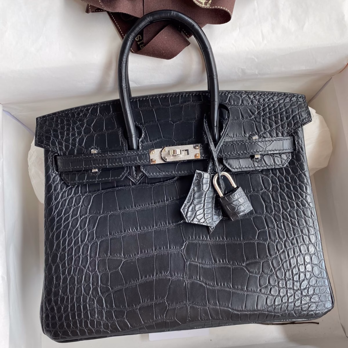 Hermes Birkin 25 Retourne Handmade Bag In Black Matte Alligator Leather - Image 1