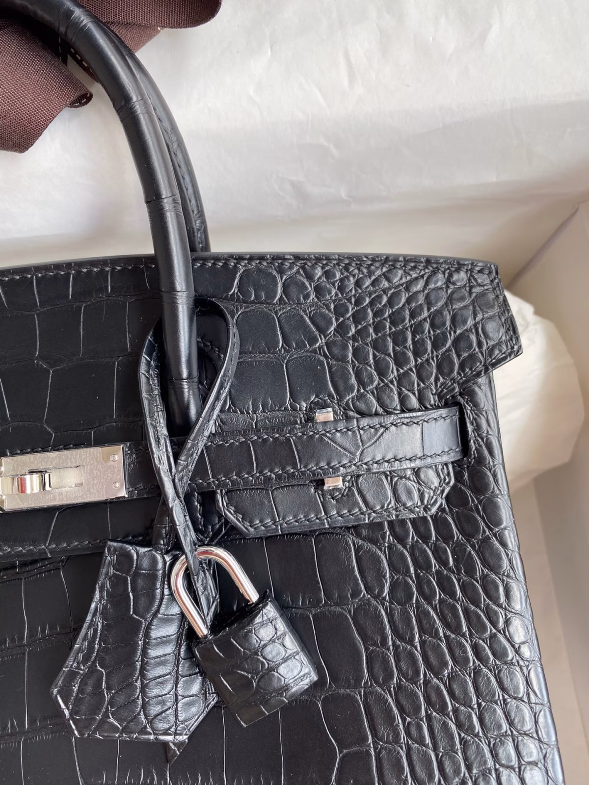 Hermes Birkin 25 Retourne Handmade Bag In Black Matte Alligator Leather - Image 7