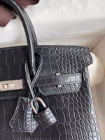 Hermes Birkin 25 Retourne Handmade Bag In Black Matte Alligator Leather - Image 7