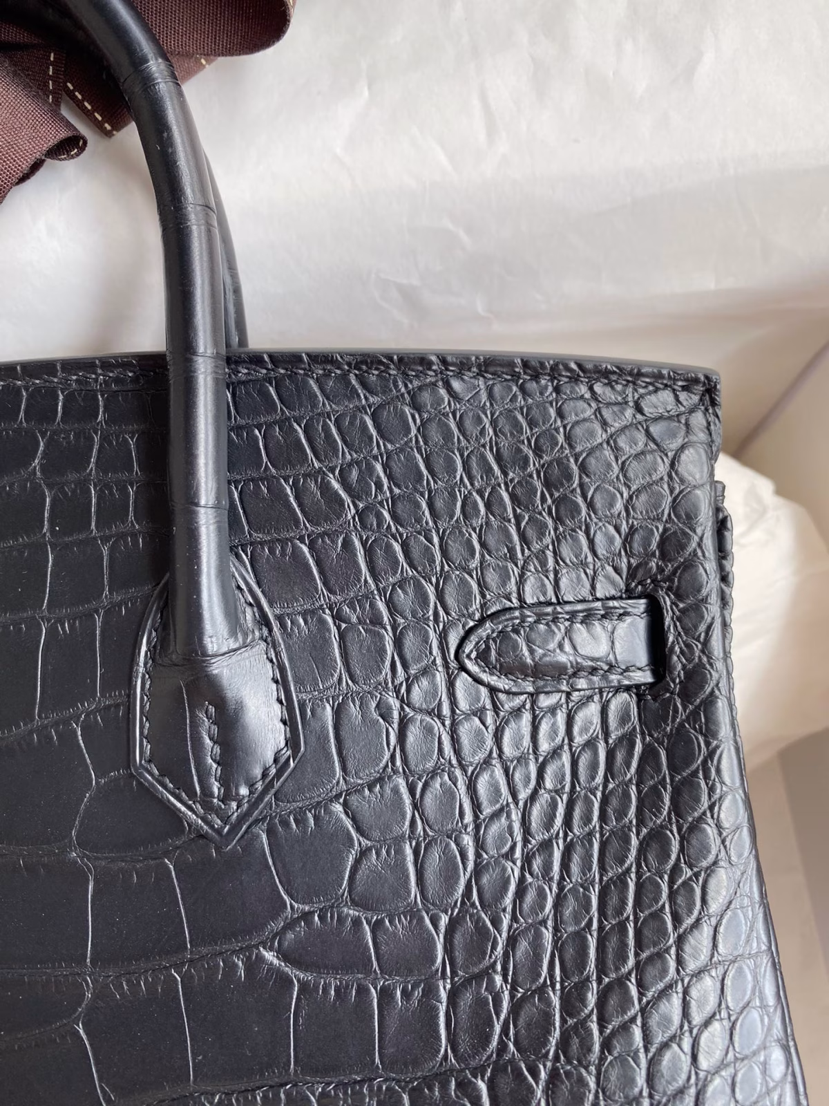 Hermes Birkin 25 Retourne Handmade Bag In Black Matte Alligator Leather - Image 8