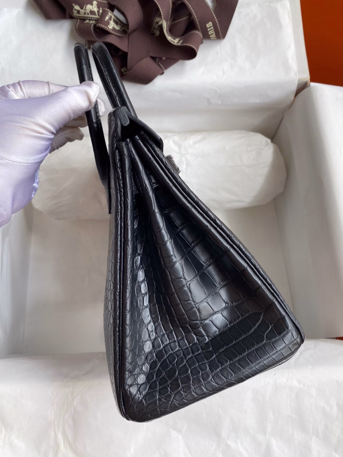 Hermes Birkin 25 Retourne Handmade Bag In Black Matte Alligator Leather - Image 9