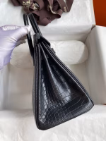 Hermes Birkin 25 Retourne Handmade Bag In Black Matte Alligator Leather - Image 9