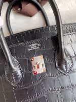 Hermes Birkin 25 Retourne Handmade Bag In Black Matte Alligator Leather - Image 2