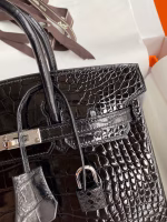 Hermes Birkin 25 Retourne Handmade Bag In Black Shiny Alligator Leather - Image 7