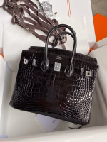 Hermes Birkin 25 Retourne Handmade Bag In Black Shiny Alligator Leather - Image 5