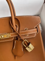 Hermes Birkin 25 Retourne Handmade Bag In Gold Barenia Calfskin - Image 7