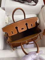 Hermes Birkin 25 Retourne Handmade Bag In Gold Barenia Calfskin - Image 8