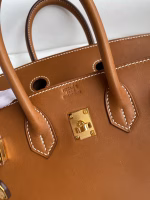 Hermes Birkin 25 Retourne Handmade Bag In Gold Barenia Calfskin - Image 3