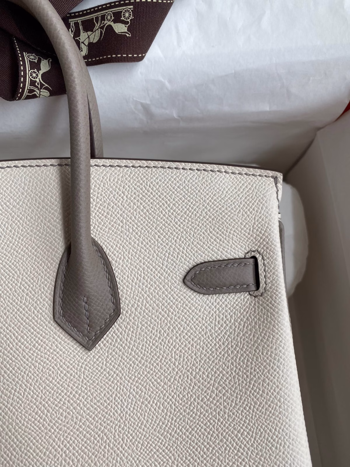Hermes HSS Birkin 25 Bicolor Bag in Craie and Gris Asphalt Epsom Calfskin - Image 8