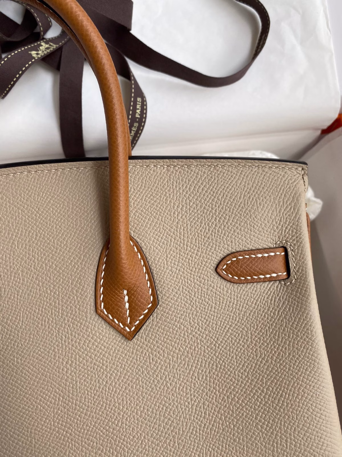 Hermes HSS Birkin 25 Bicolor Bag in Trench and Gold Epsom Calfskin - Image 8