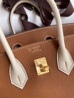 Hermes HSS Birkin 25 Bicolor Bag in Gold and Craie Clemence Leather - Image 2