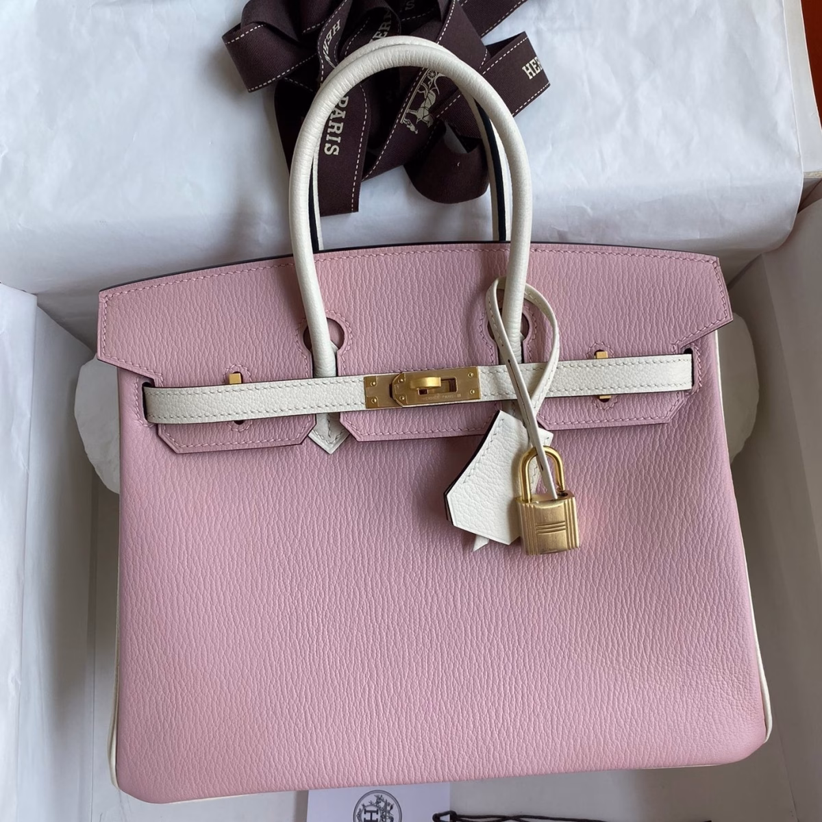 Hermes HSS Birkin 25 Bicolor Bag in Pink and Craie Chevre Mysore Leather - Image 1