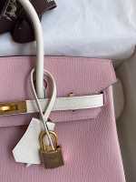 Hermes HSS Birkin 25 Bicolor Bag in Pink and Craie Chevre Mysore Leather - Image 7