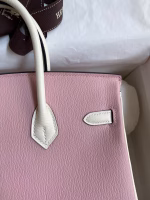 Hermes HSS Birkin 25 Bicolor Bag in Pink and Craie Chevre Mysore Leather - Image 8