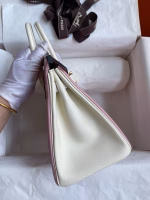 Hermes HSS Birkin 25 Bicolor Bag in Pink and Craie Chevre Mysore Leather - Image 9
