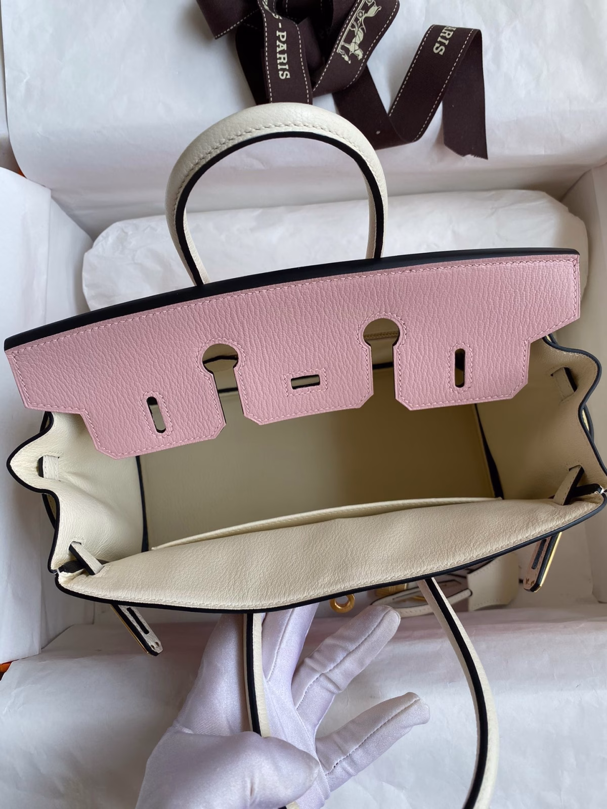 Hermes HSS Birkin 25 Bicolor Bag in Pink and Craie Chevre Mysore Leather - Image 3