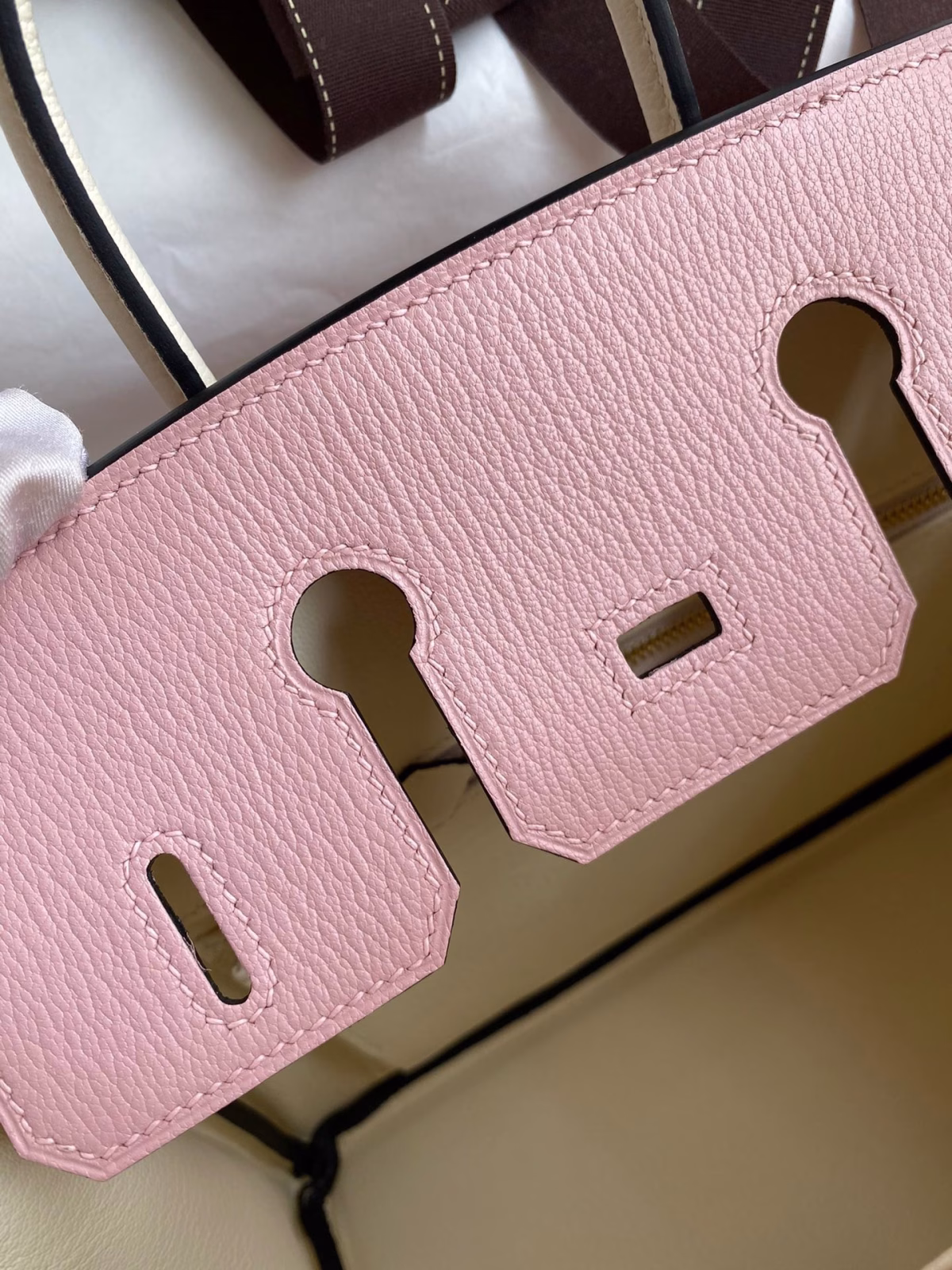 Hermes HSS Birkin 25 Bicolor Bag in Pink and Craie Chevre Mysore Leather - Image 4
