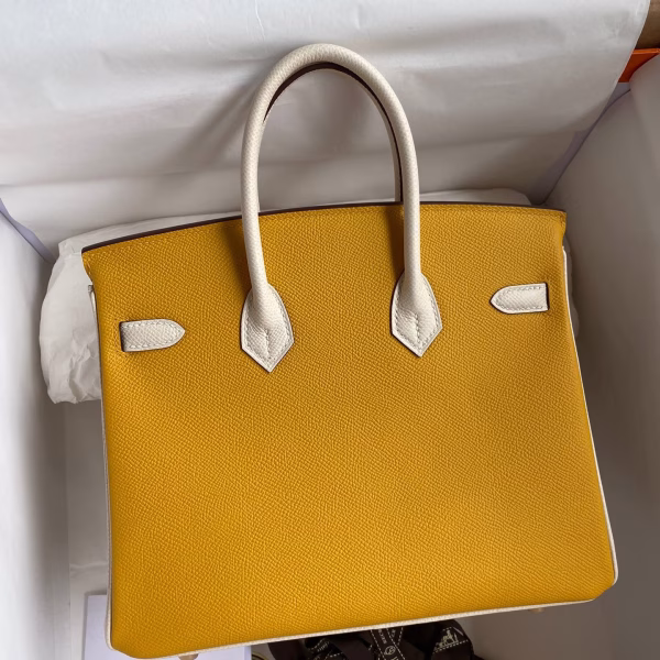 Hermes HSS Birkin 25 Bicolor Bag in Jaune d'or and Craie Epsom Calfskin
