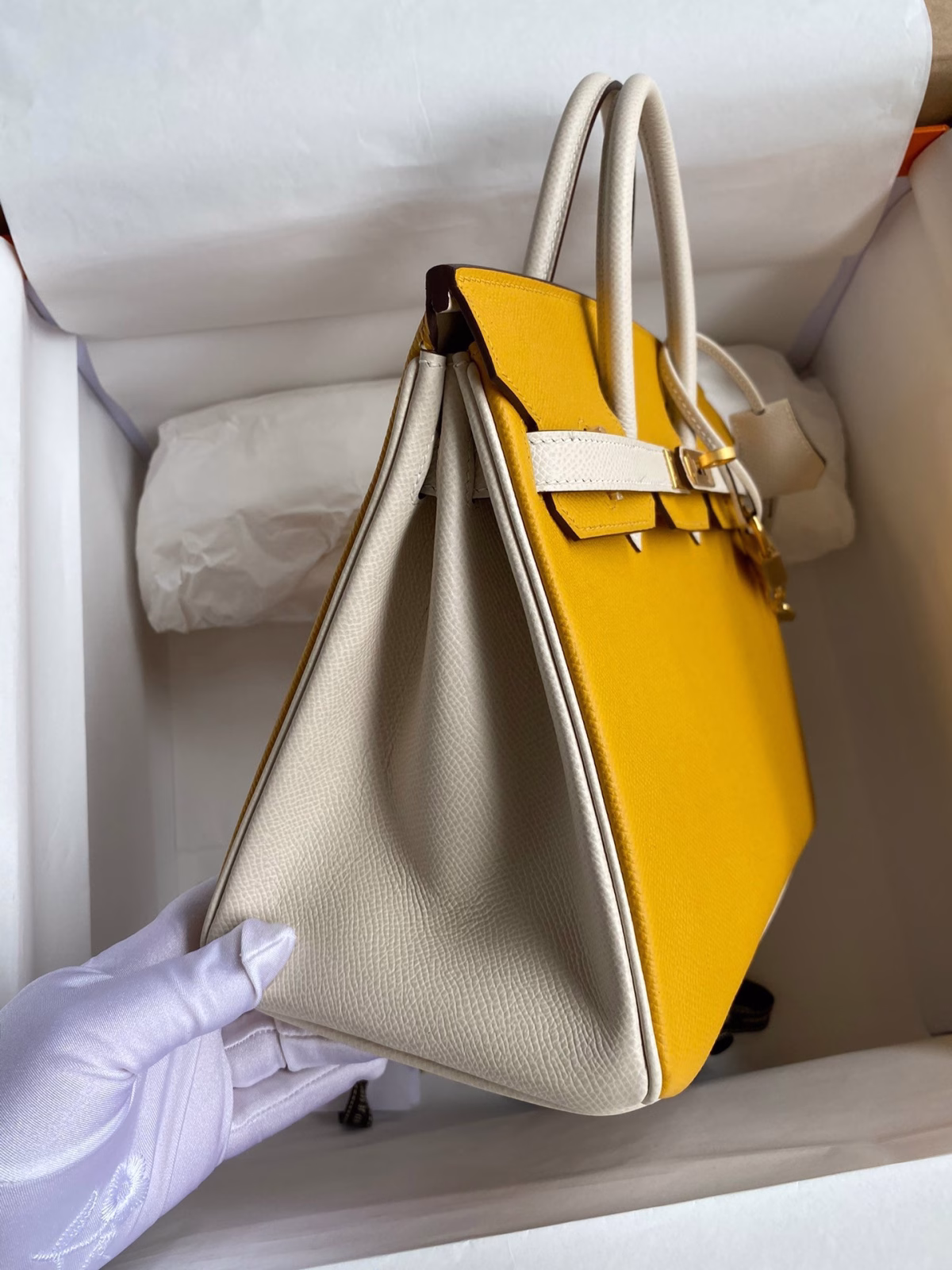 Hermes HSS Birkin 25 Bicolor Bag in Jaune d'or and Craie Epsom Calfskin - Image 3