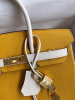 Hermes HSS Birkin 25 Bicolor Bag in Jaune d'or and Craie Epsom Calfskin - Image 6