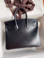 Hermes Birkin 25 Retourne Handmade Bag In Black Box Calfskin - Image 6