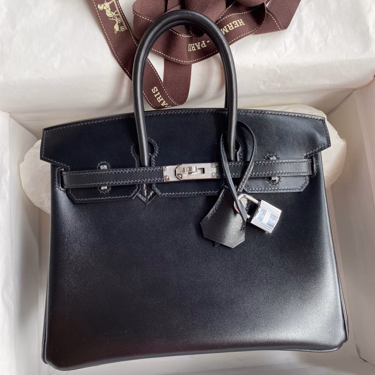 Hermes Birkin 25 Retourne Handmade Bag In Black Box Calfskin - Image 1
