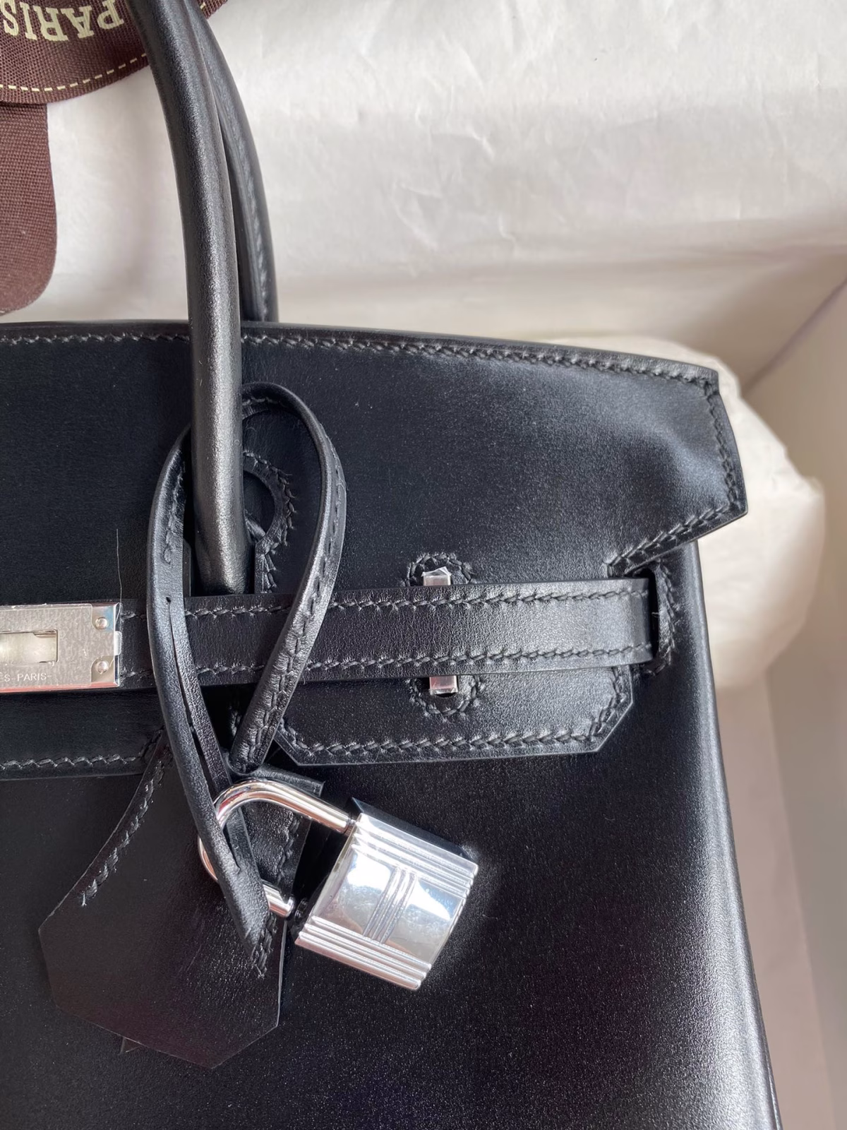 Hermes Birkin 25 Retourne Handmade Bag In Black Box Calfskin - Image 8