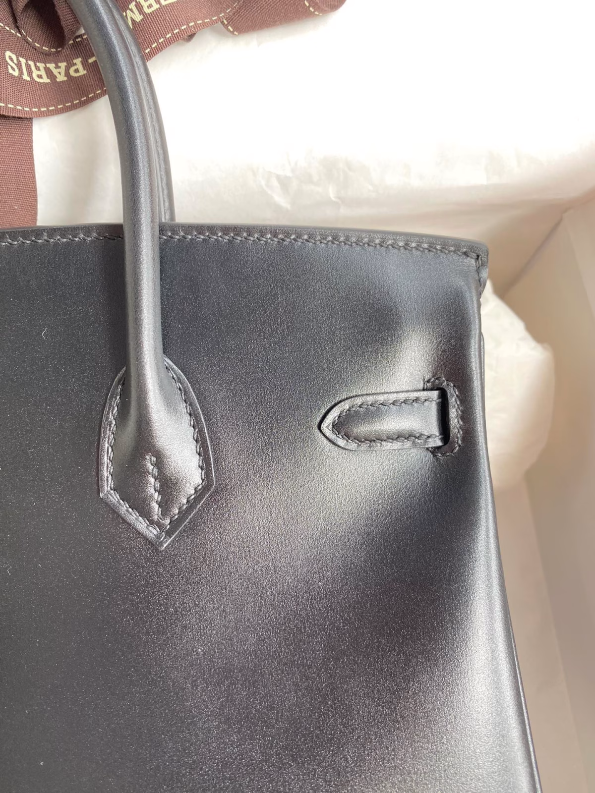 Hermes Birkin 25 Retourne Handmade Bag In Black Box Calfskin - Image 7