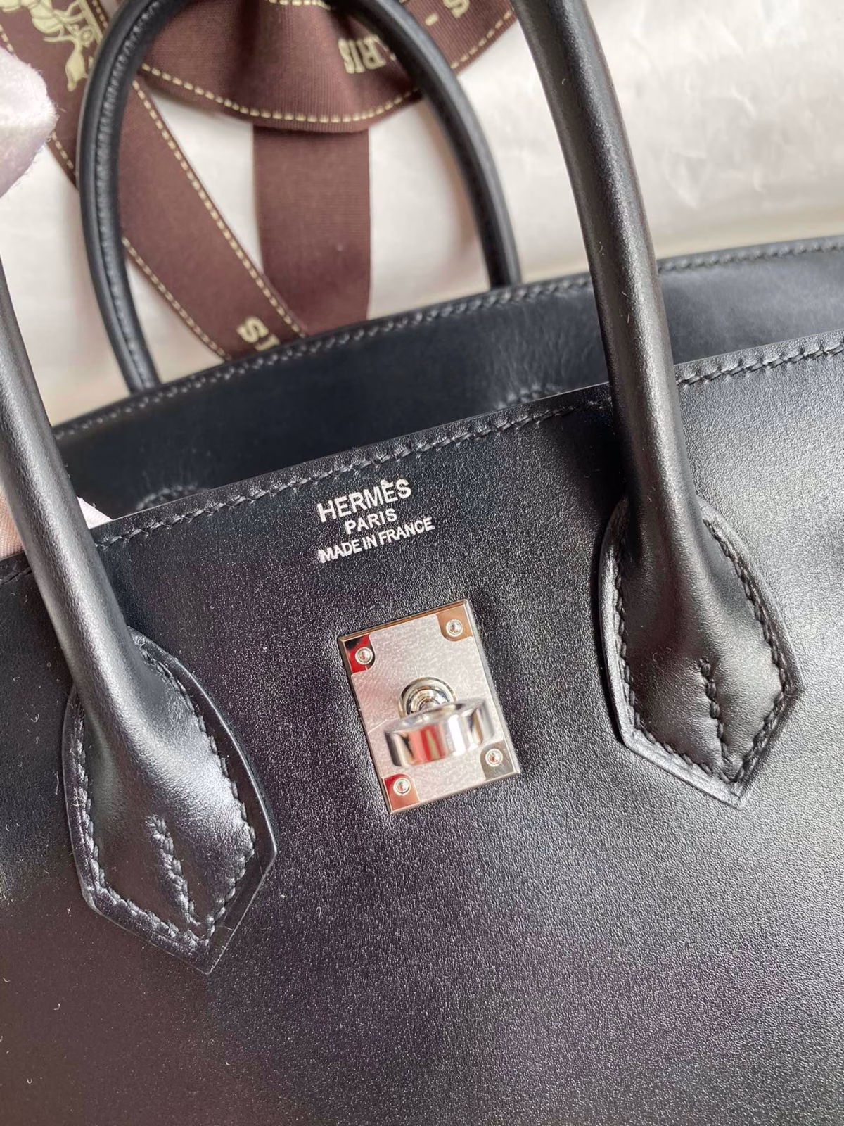 Hermes Birkin 25 Retourne Handmade Bag In Black Box Calfskin - Image 3